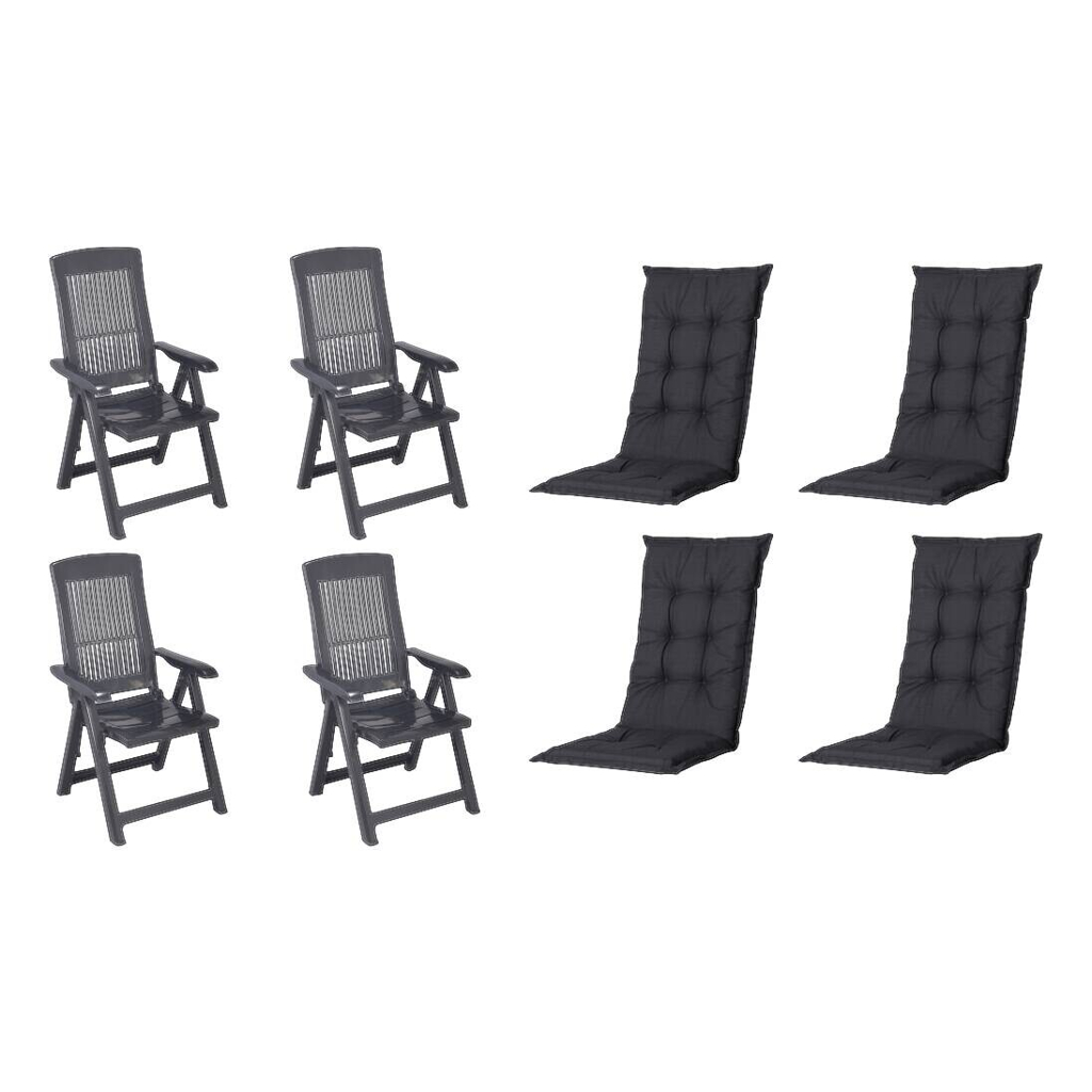 PROGARDEN,MADISON Klappsessel Set + Auflagen Tampa anthrazit Kunststoff B/H/L: ca. 61x109x60 cm