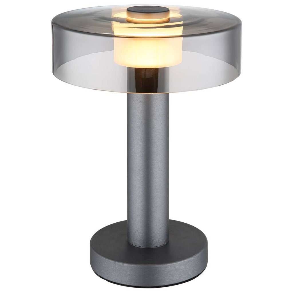 GLOBO Tischleuchte grau Aluminium Metall Glas H/D: ca. 31x22 cm 1 Brennstellen