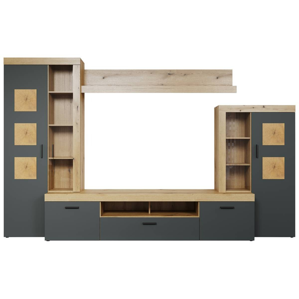 Wohnwand Tyler Eiche Evoke Coast Nachbildung anthrazit B/H/T: ca. 331x206x50 cm