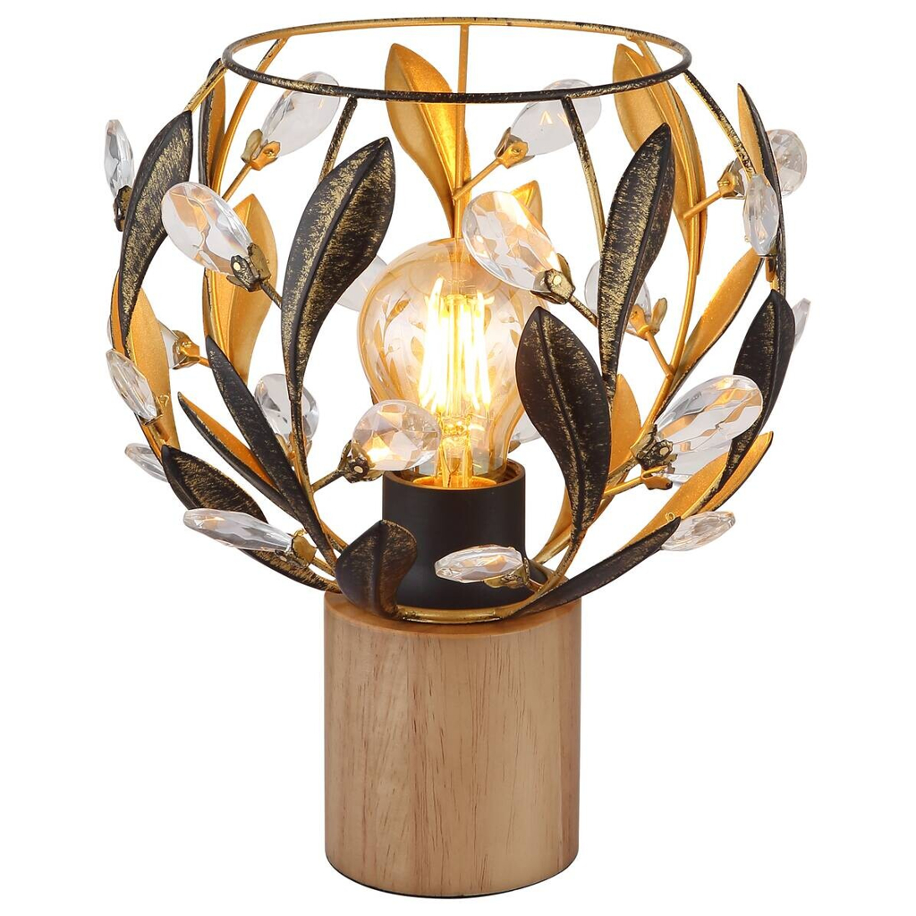 GLOBO Tischleuchte MIKA 15759T gold braun Holz H/D: ca. 25x20 cm E27 1 Brennstellen