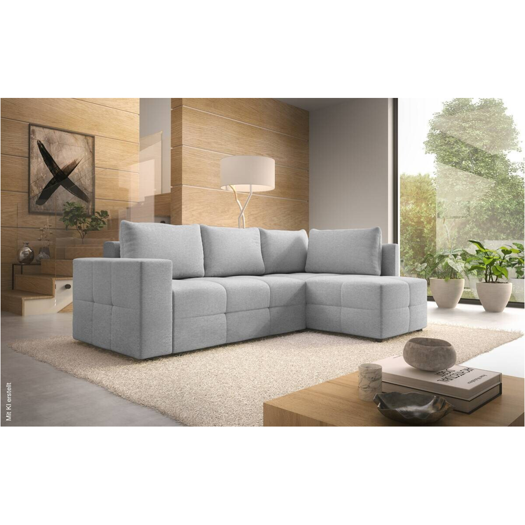 Ecksofa mit Bettfunktion und Bettkasten hellgrau Flachgewebe B/T: ca. 238x167 cm