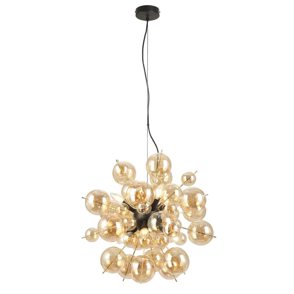 GLOBO Pendelleuchte mattschwarz Metall Glas H/D: ca. 120x55 cm 6 Brennstellen
