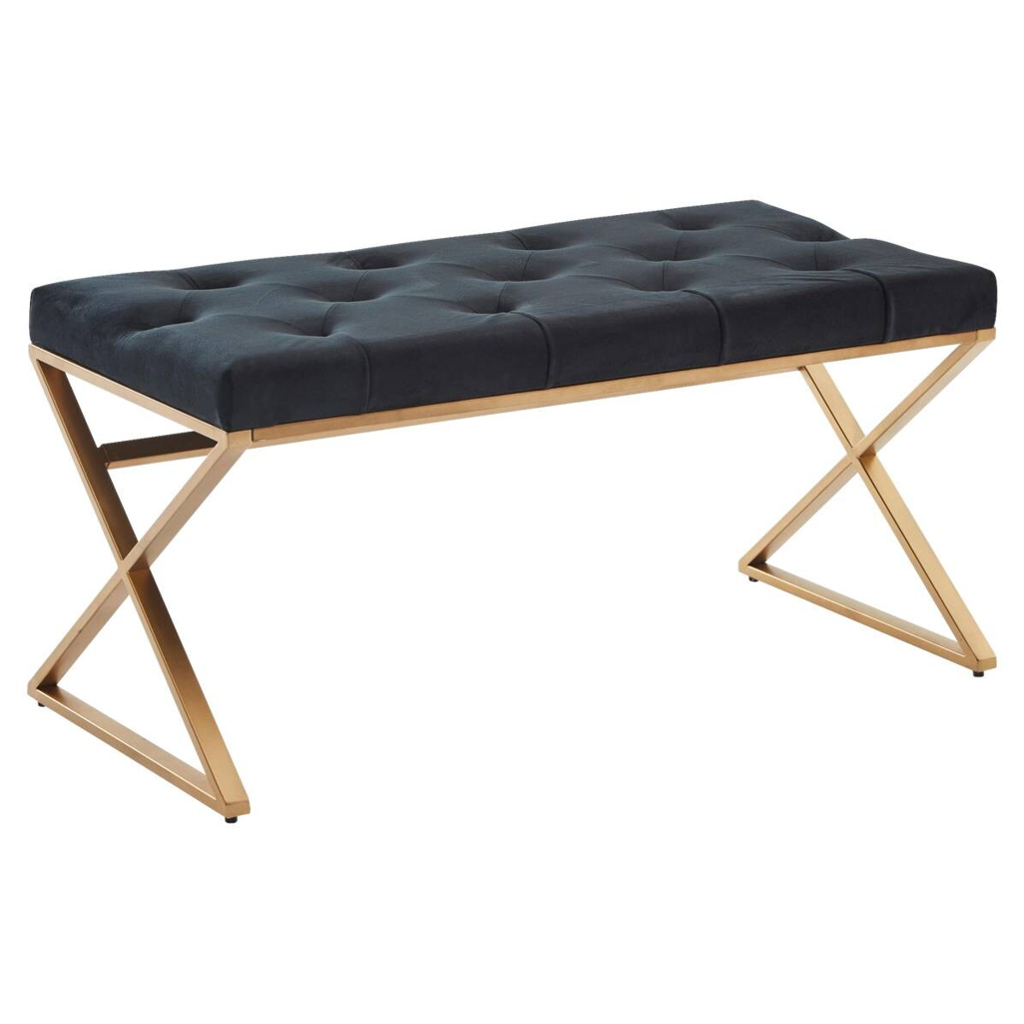 Sitzbank schwarz gold lackiert Edelstahl Samt B/H/T: ca. 90x46x44 cm