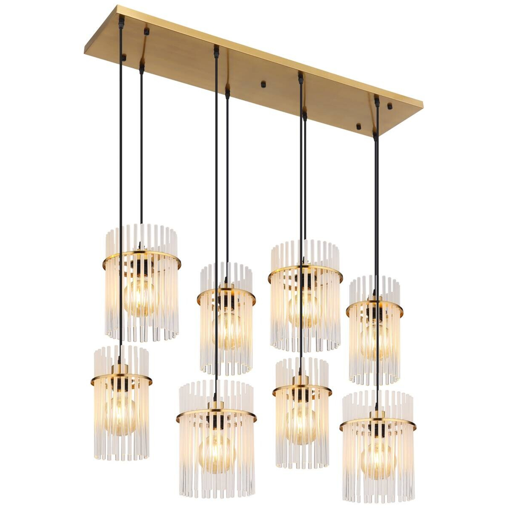 GLOBO Hängeleuchte klar Opal gold Metall Glas B/H/L: ca. 38x125x110 cm E27 8 Brennstellen