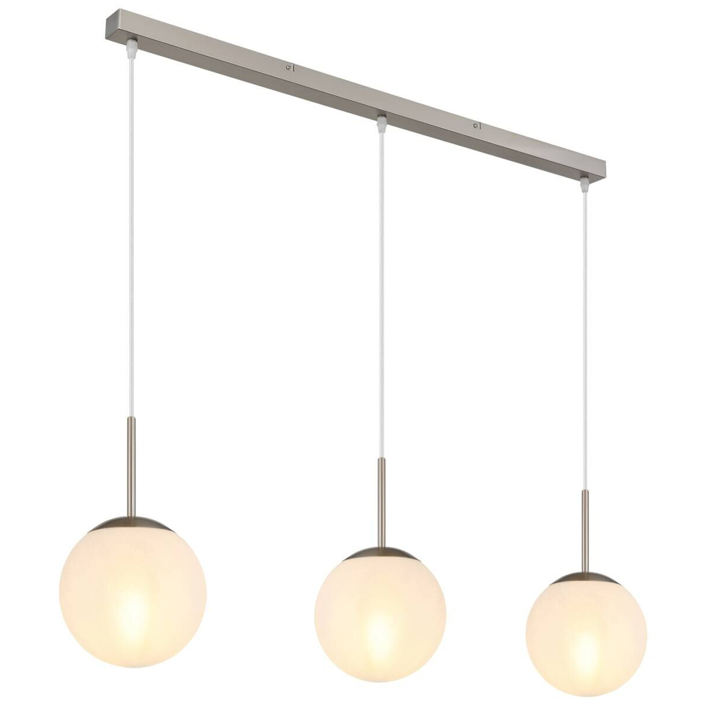 GLOBO Pendelleuchte KOP 30520301 nickel Opal klar Glas Metall B/H/L: ca. 104x120x20 cm E27 3 Brennstellen