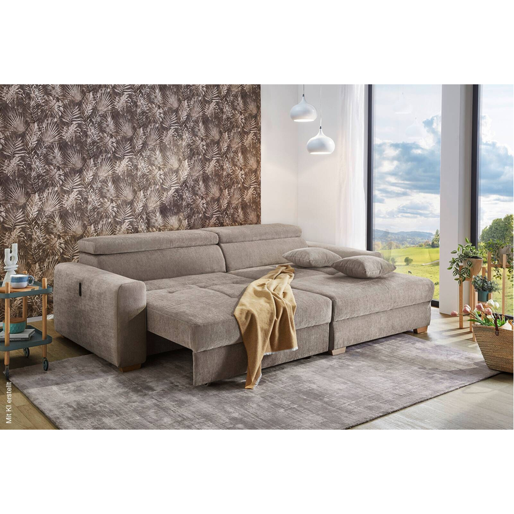 Ecksofa mit elektrischer XXL Sitztiefenverstellung taupe Flachgewebe B/H/T: ca. 277x109x187 cm