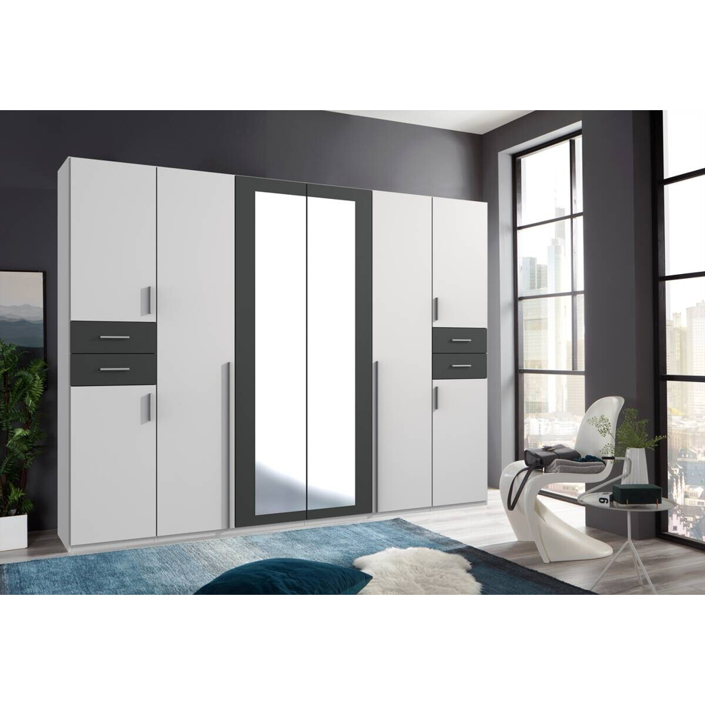 Kleiderschrank Vegas weiß Graphit B/H/T: ca. 270x208x58 cm