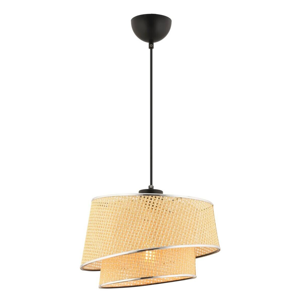 Opviq Pendelleuchte Barette kamel silber Stoff Metall B/H/L: ca. 32x65x32 cm E27 1 Brennstellen