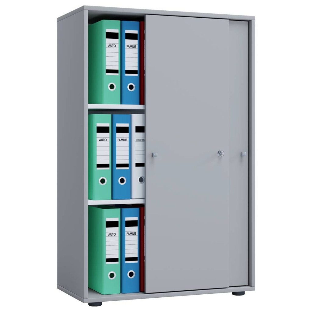 Büroschrank Lona XL mit Schiebetüren grau weiß B/H/T: ca. 70x110x37 cm
