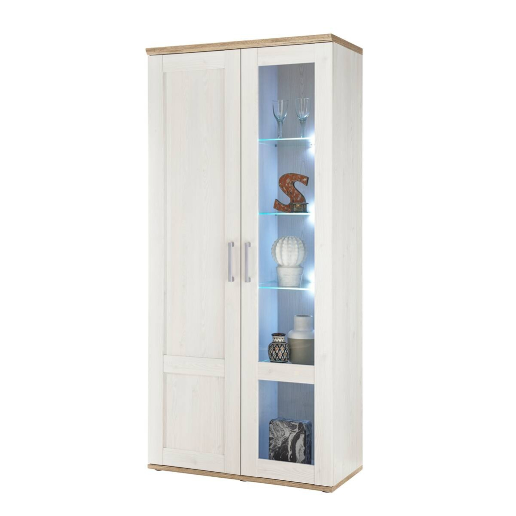 Vitrine Romance weiß Sibiu Lärche Nachbildung Holzoptik San-Remo Nachbildung B/H/T: ca. 93x202x46 cm
