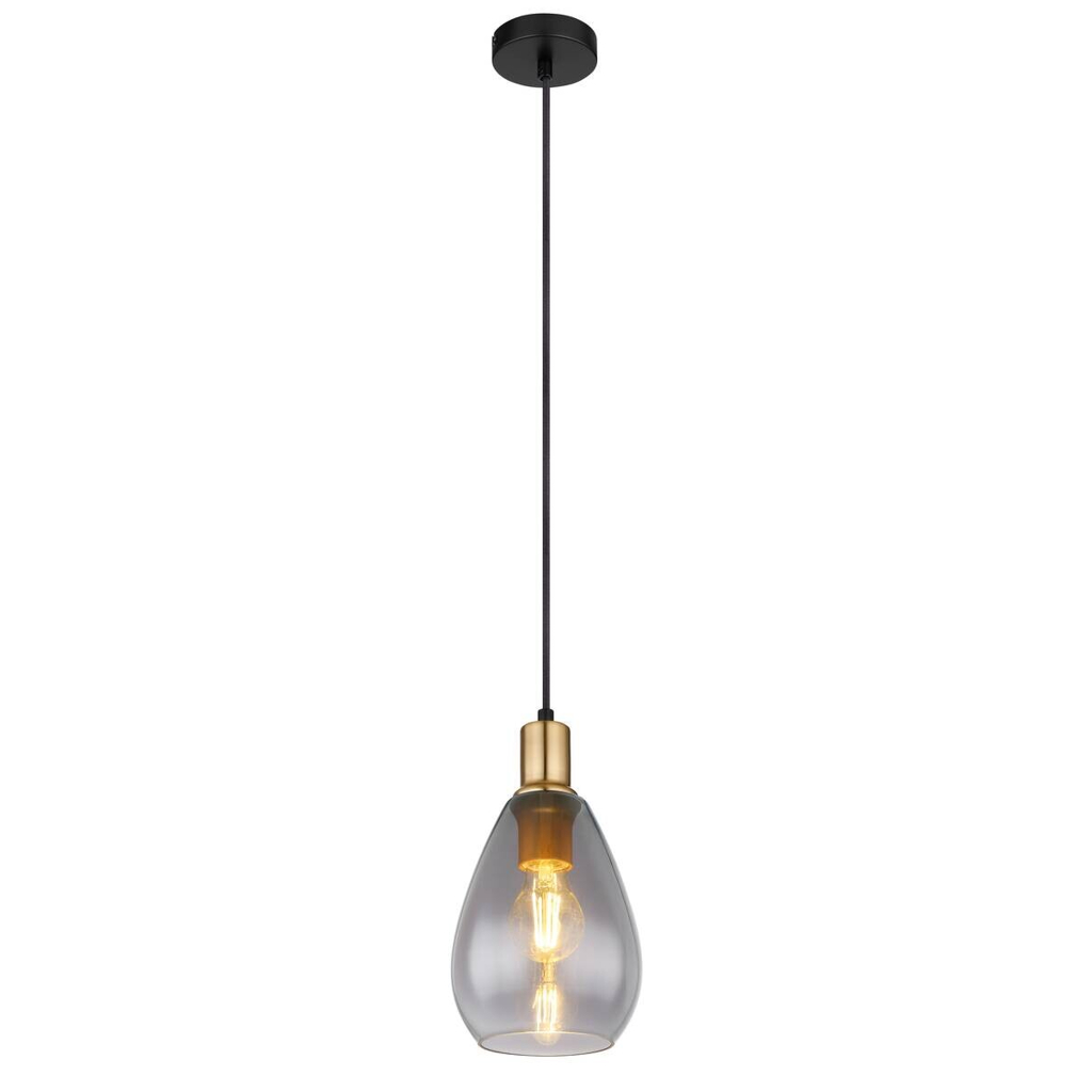 GLOBO Pendelleuchte Rauch schwarz Glas Metall H/D: ca. 120x15 cm E27 1 Brennstellen
