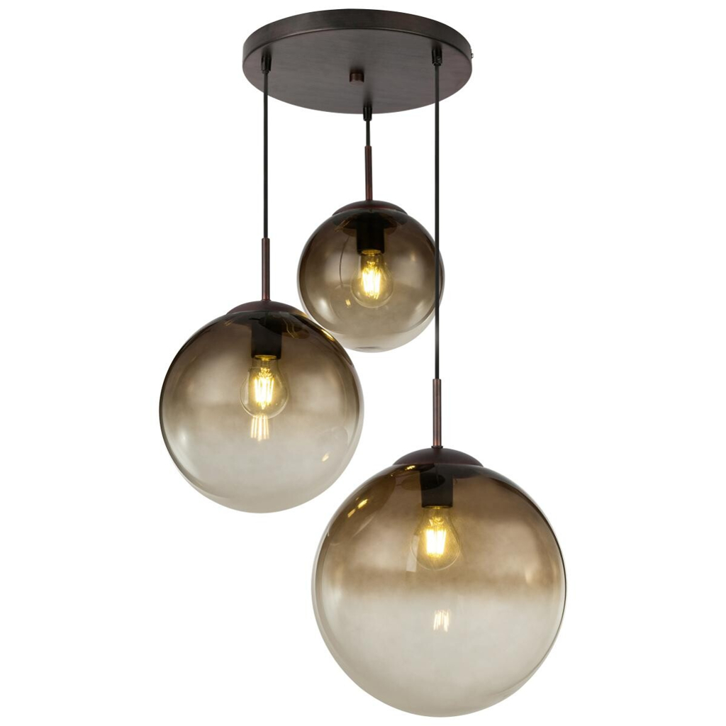 GLOBO Pendelleuchte Varus braun amber Glas Metall H/D: ca. 120x51 cm E27 3 Brennstellen