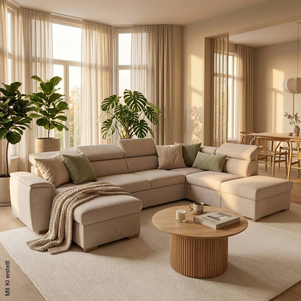 Wohnlandschaft beige Webstoff B/H/T: ca. 326x94x216 cm