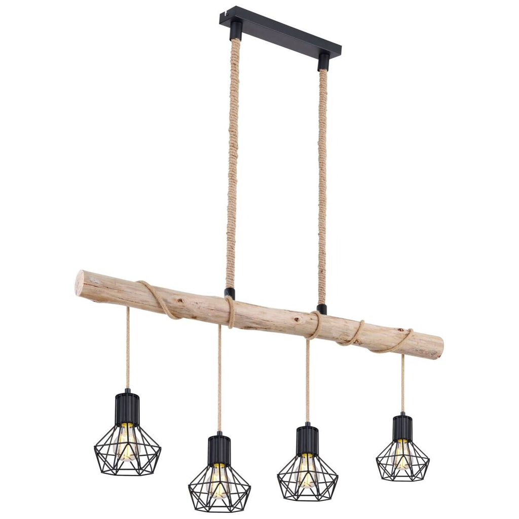 GLOBO Pendelleuchte Priska schwarz natur Metall Holz B/H/L: ca. 100x120x15 cm E27 4 Brennstellen