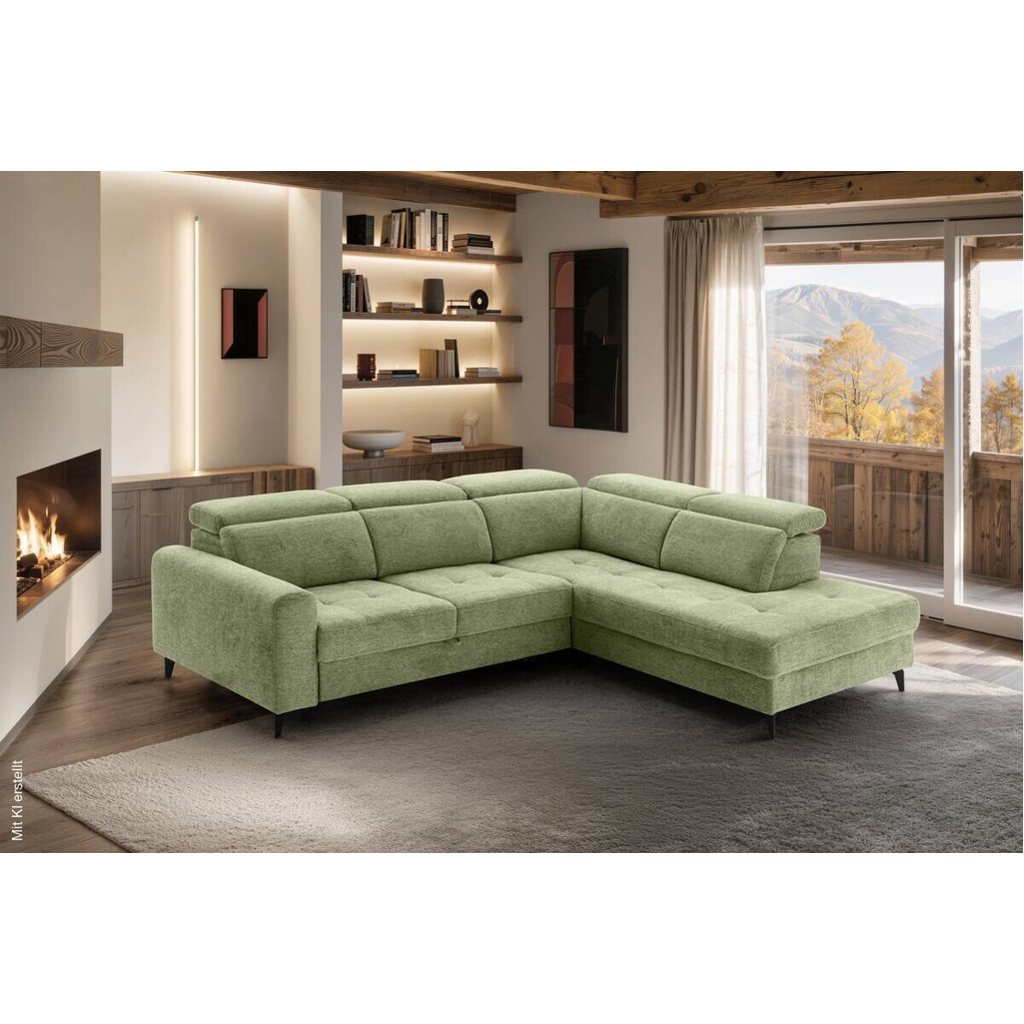 Ecksofa mit Bettfunktion hellgrün Flachgewebe B/H/T: ca. 258x96x221 cm