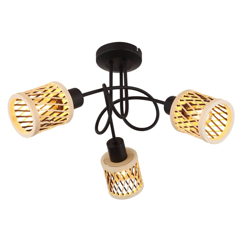 GLOBO LED-Deckenleuchte mattschwarz natur Bambus Metall H/D: ca. 26x40 cm 3 Brennstellen