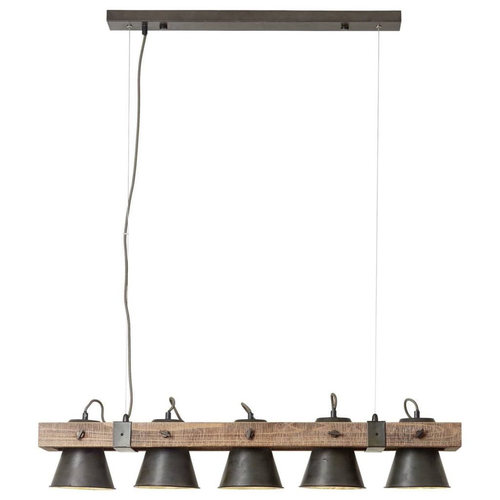 Brilliant Pendelleuchte Plow schwarz dunkelbraun Metall Holz B/T/L: ca. 95x20x115 cm E27 5 Brennstellen