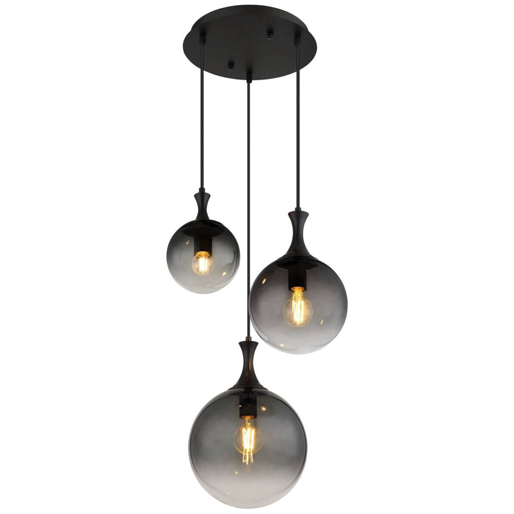 GLOBO LED Pendelleuchte Rauch mattschwarz Glas Kunststoff Metall H/D: ca. 141,5x39 cm 3 Brennstellen
