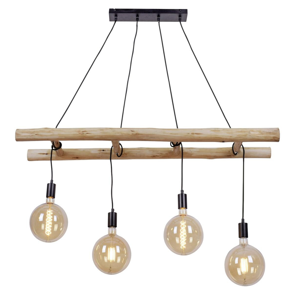 Just Light Pendelleuchte Edgar schwarz Holz Metall Kunststoff H/T/L: ca. 120x30x120 cm E27 4 Brennstellen