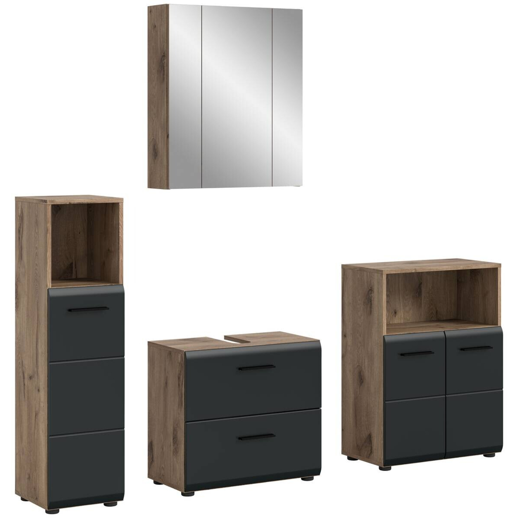 Badezimmer-Set Ice Nox Oak Nachbildung schwarz matt B/H/T: ca. 180x185x30 cm
