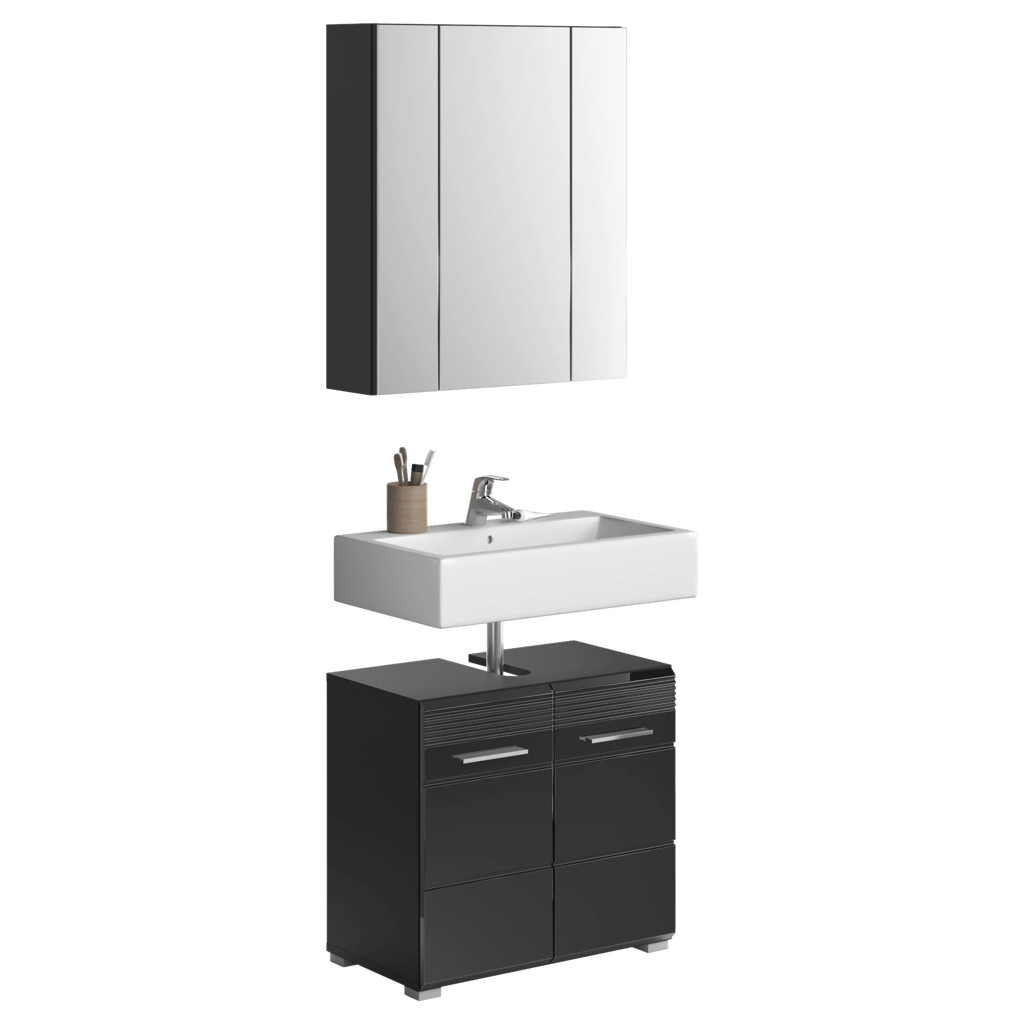 Badezimmer-Set LINUS schwarz schwarz Hochglanz B/H/T: ca. 60x182x34 cm