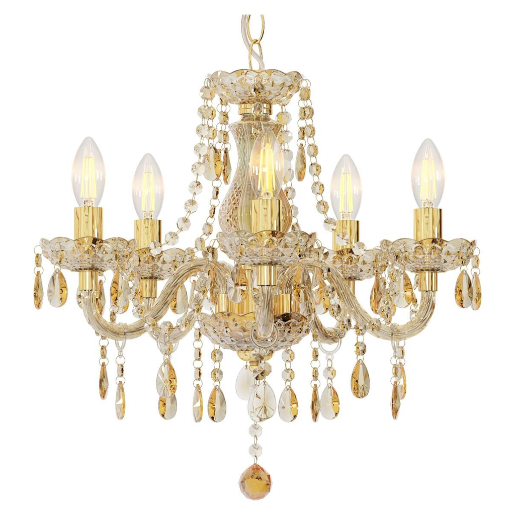 Nowa Kronleuchter 15100545 gold klar Acryl Metall B/H/T: ca. 48x150x48 cm E14 5 Brennstellen