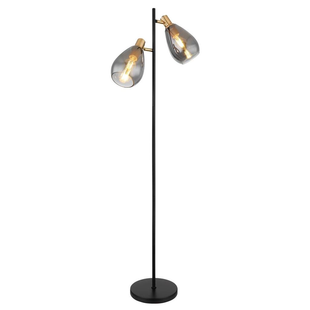 GLOBO Stehlampe Rauch schwarz Metall Glas B/H/T: ca. 25x160x34 cm E27 2 Brennstellen