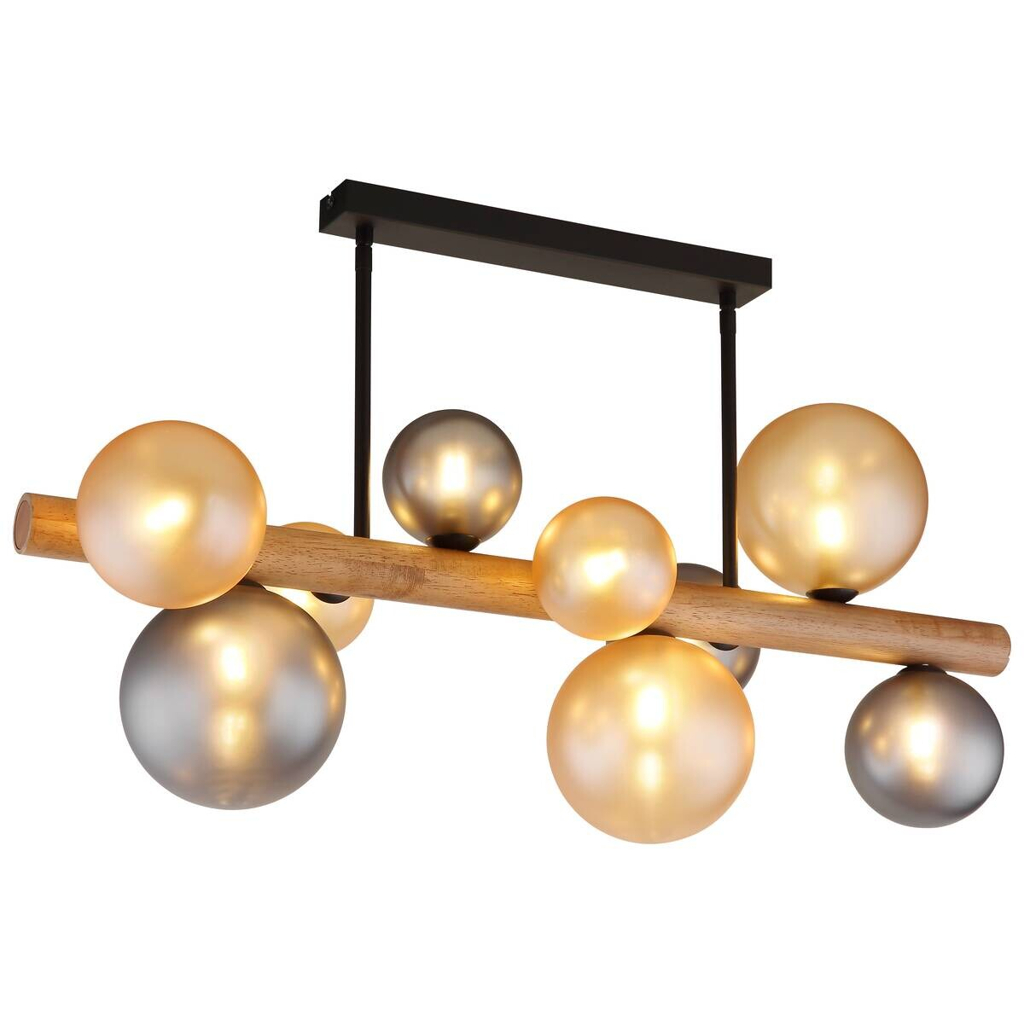 GLOBO LED-Deckenleuchte amber Rauch dunkelbraun Holz Glas Metall B/H/L: ca. 29x45x78 cm 9 Brennstellen