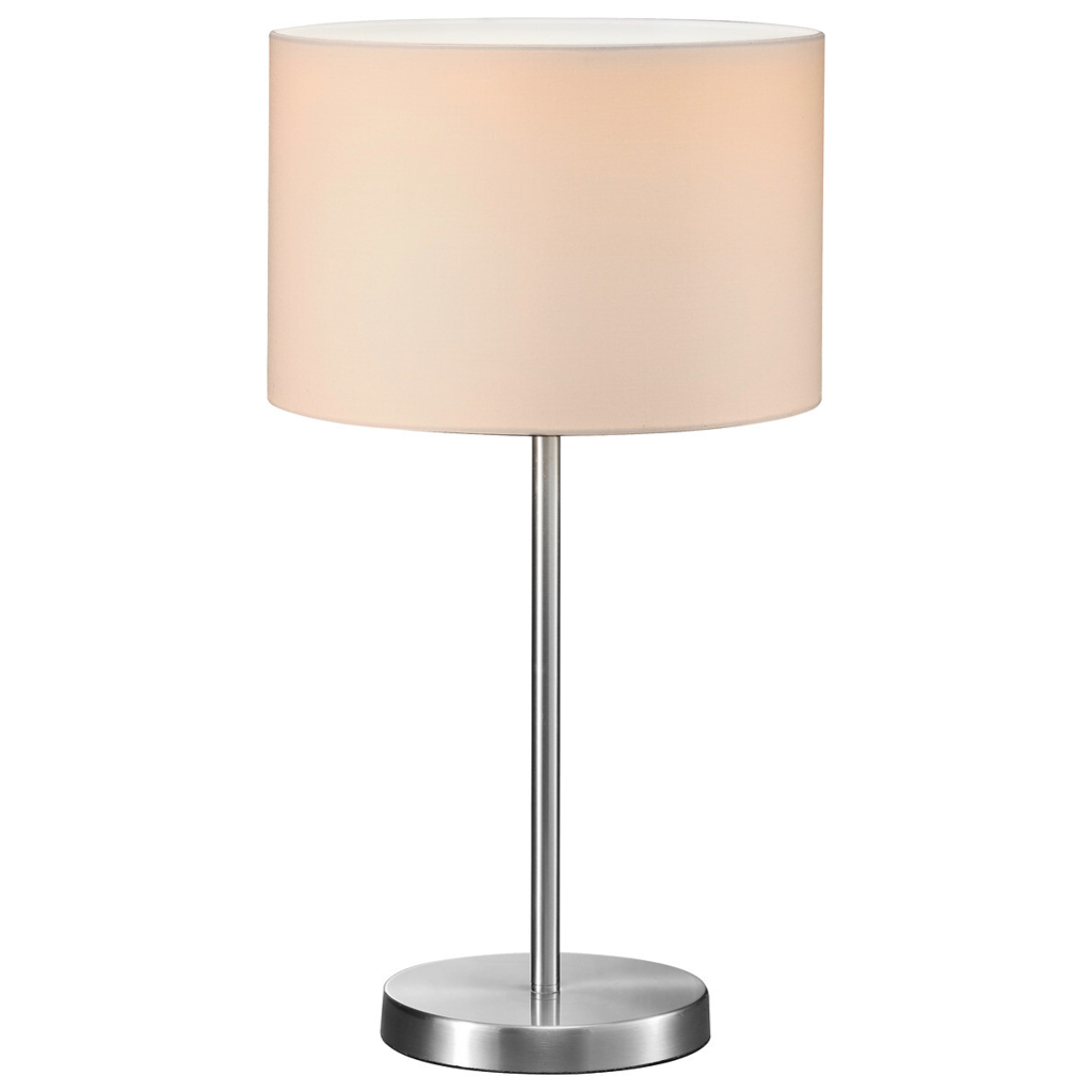 TRIO Tischleuchte Hotel nickel matt weiß Metall Stoff H/D: ca. 55x30 cm E27 1 Brennstellen