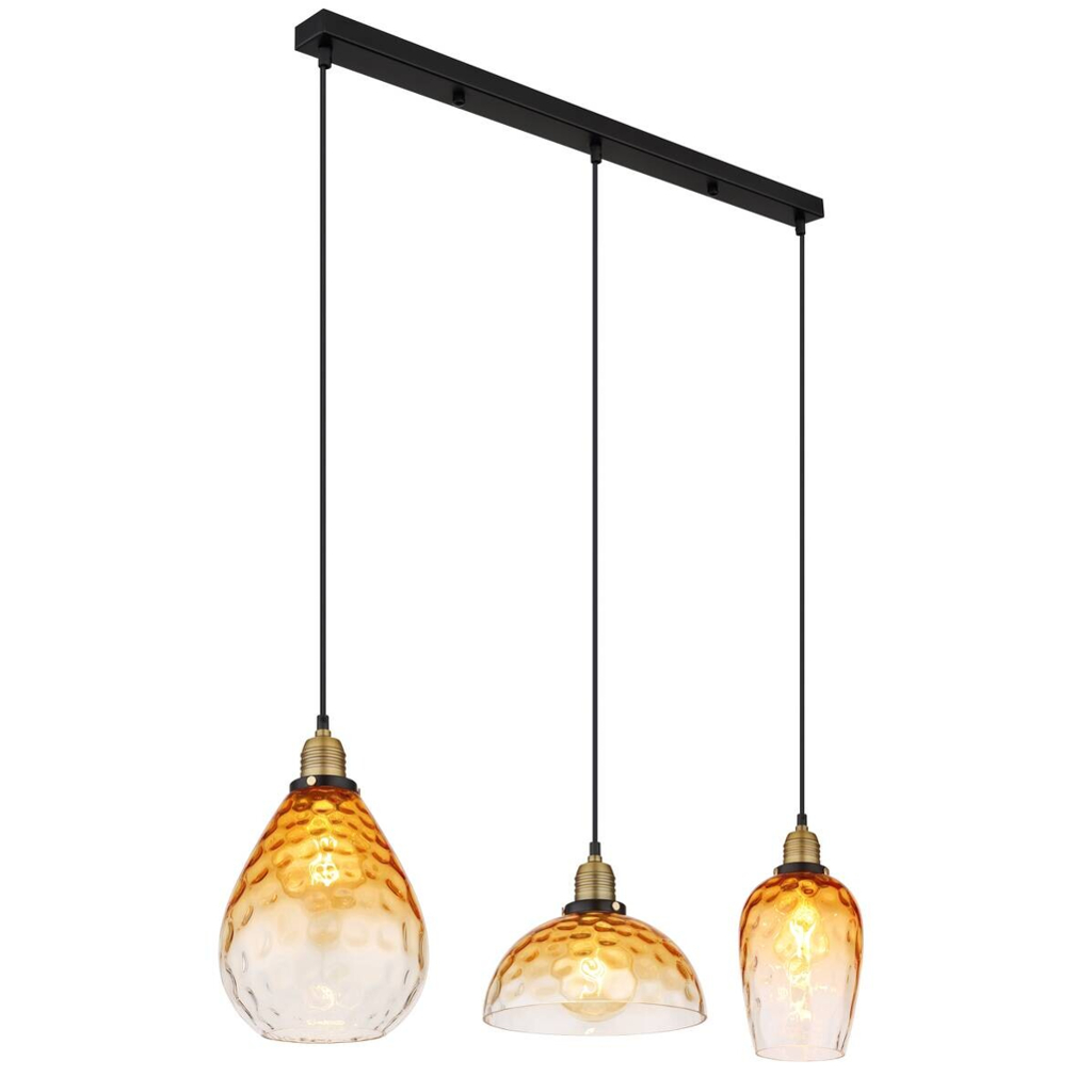 GLOBO Pendelleuchte klar schwarz Metall B/H/T: ca. 25x120x91 cm E27 3 Brennstellen