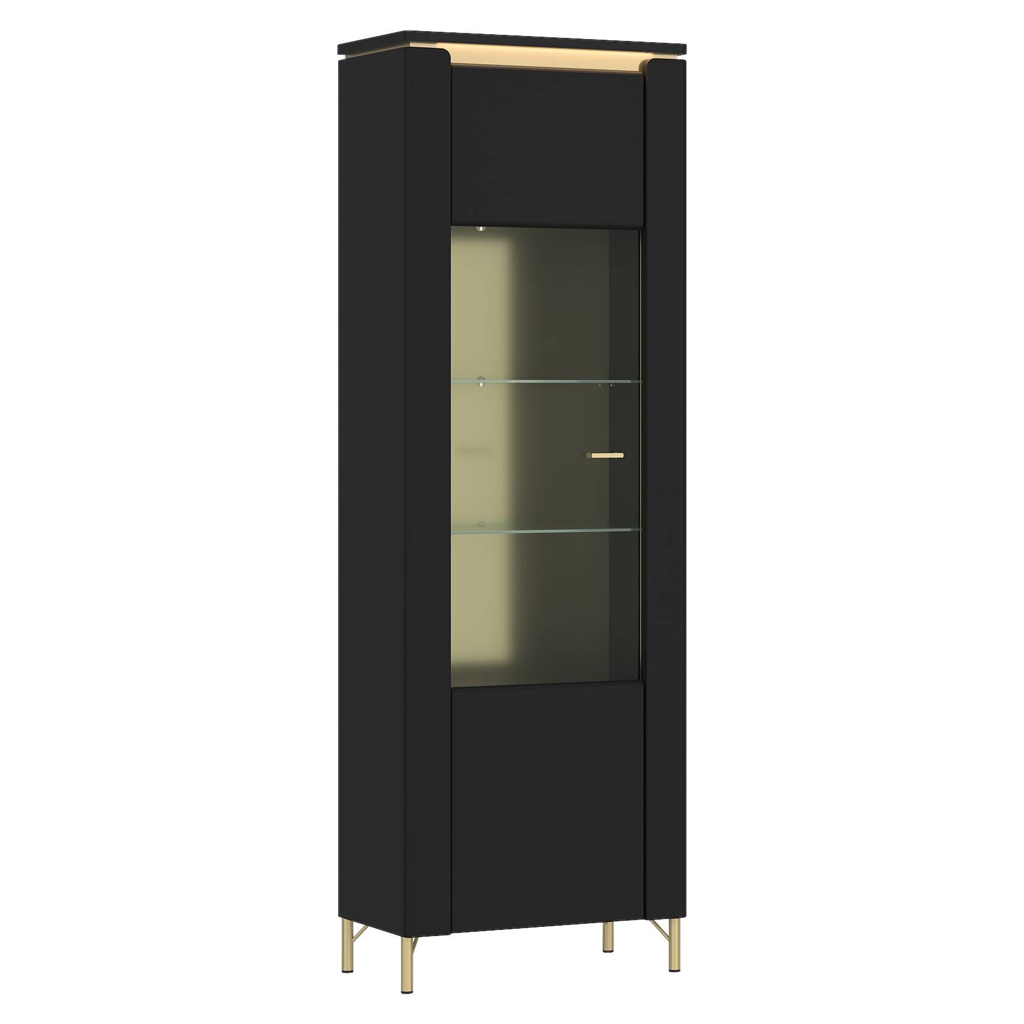 Vitrine Norica schwarz matt gold Optik B/H/T: ca. 66x201x40 cm