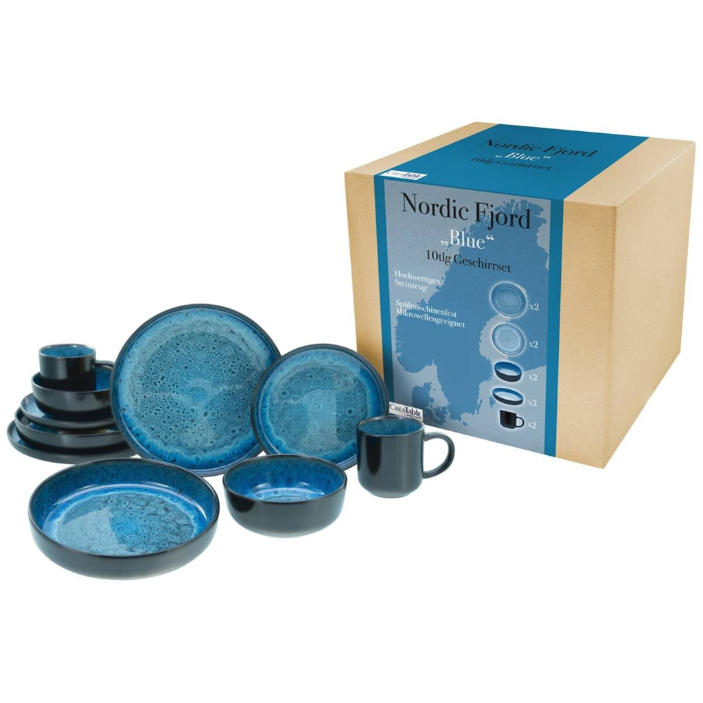 CreaTable Kombiservice Nordic Fjord blau Steinzeug 10 tlg.