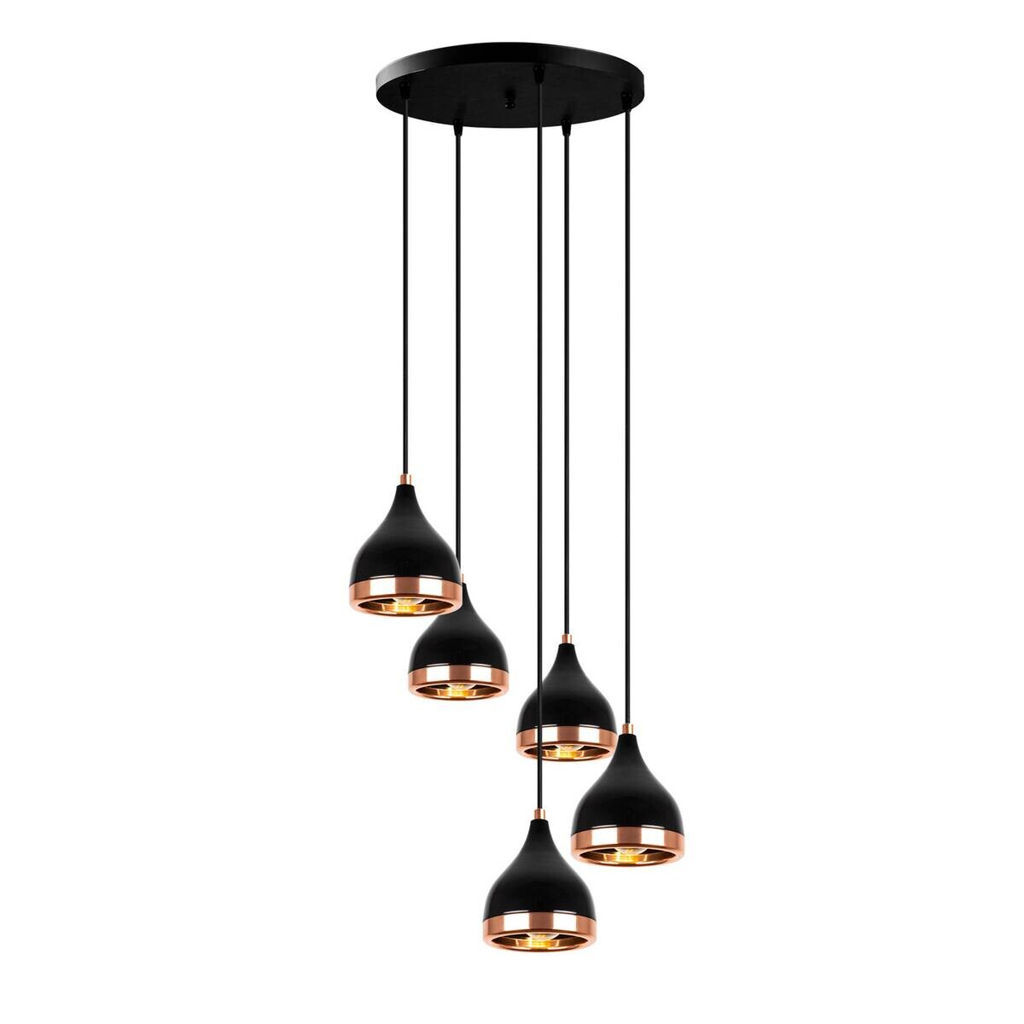 Opviq Pendelleuchte Yildo-7005 schwarz Kupfer B/H/T/L/D: ca. 43x135x43x43x43 cm E27 5 Brennstellen