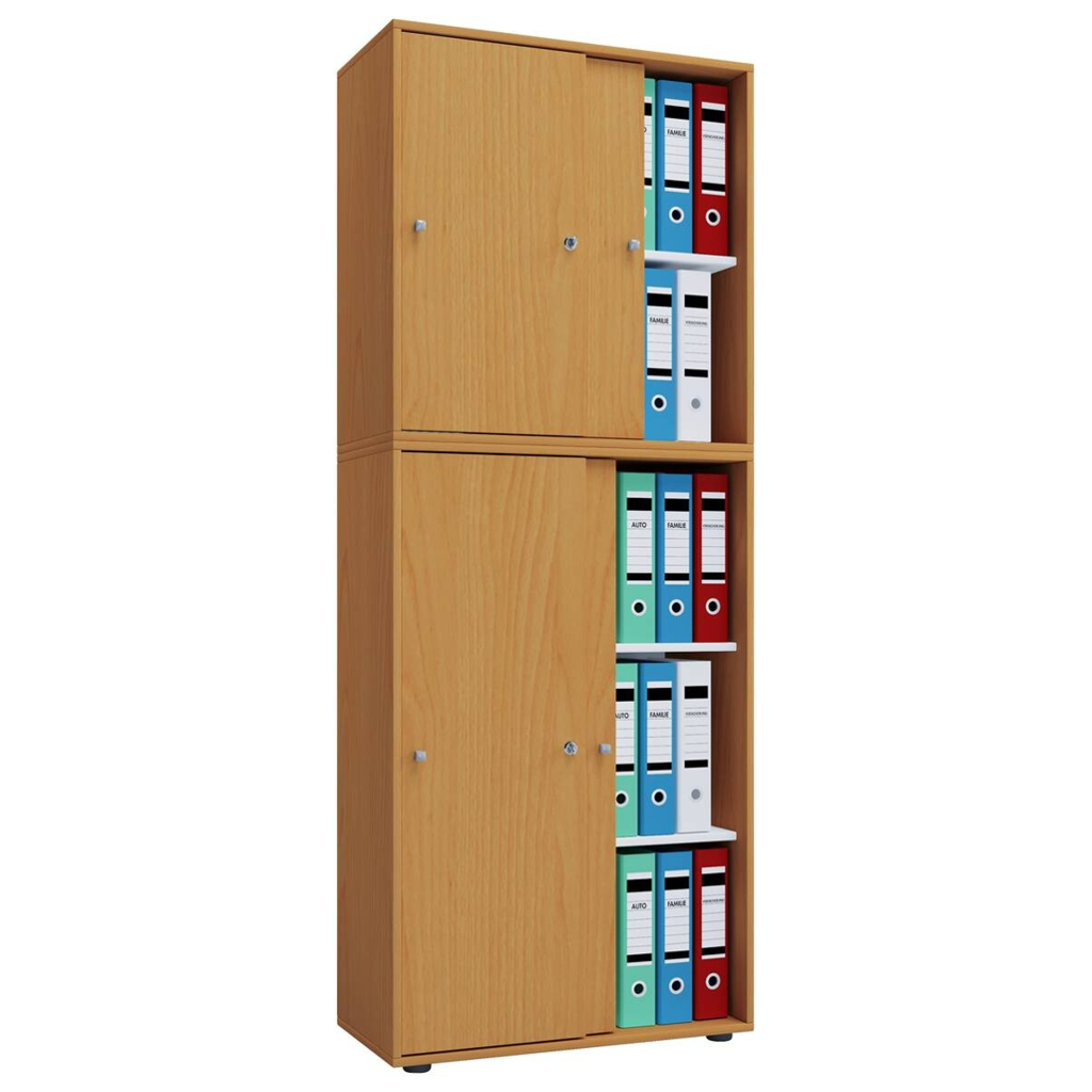 Büroschrank Lona XXL mit Schiebetüren buche Nachbildung weiß B/H/T: ca. 70x184x37 cm