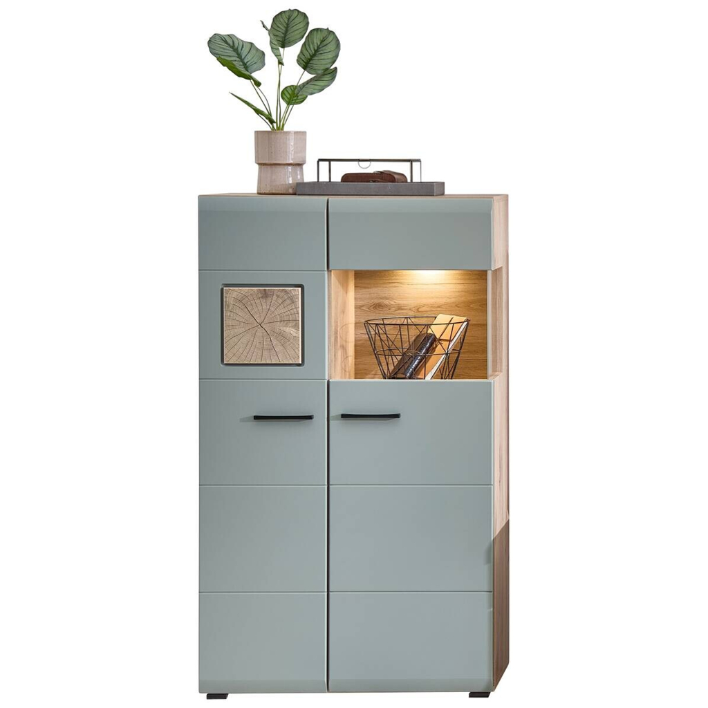 Vitrine Fun Plus 2 salbei Oak Eiche Viking Nachbildung B/H/T: ca. 80x139x37 cm