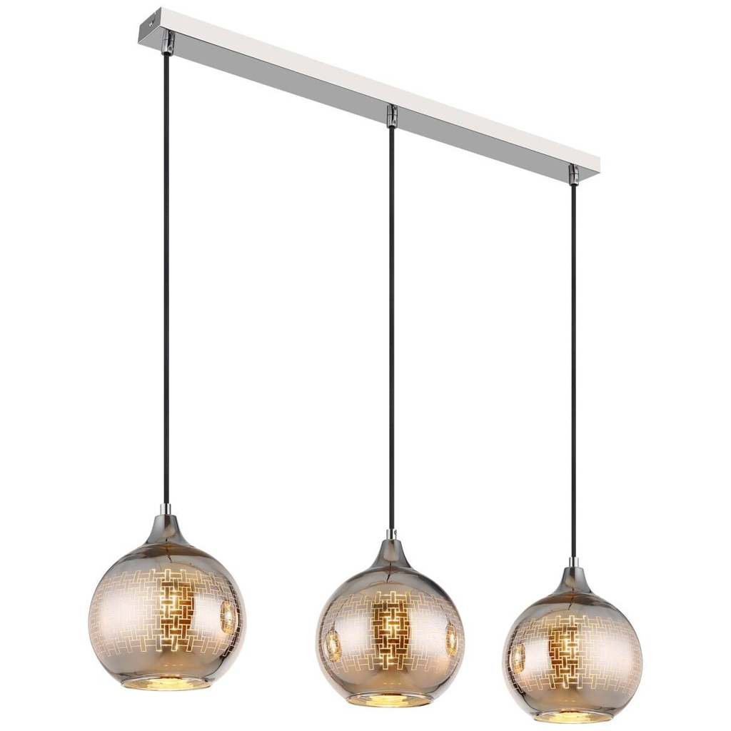 GLOBO Pendelleuchte LOURDES 16053-3 Chrom weiß Metall B/H/L: ca. 20x129x86 cm E27 3 Brennstellen