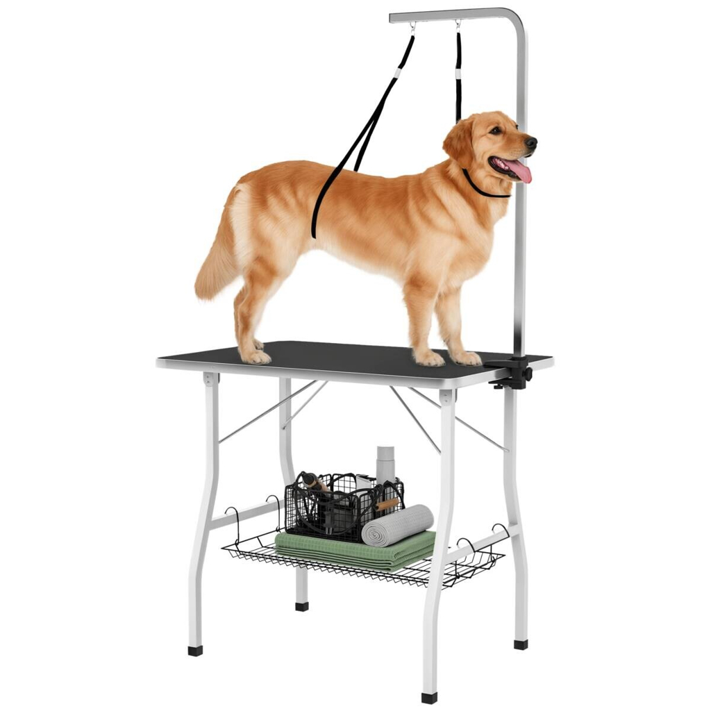 PawHut Tierpflegetisch schwarz Stahl B/H/L: ca. 60x76x90 cm