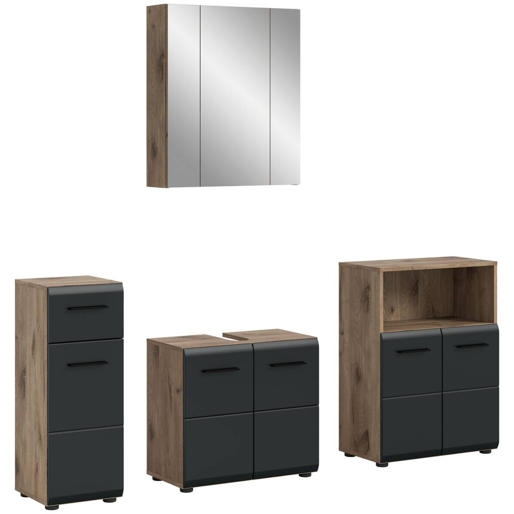Badezimmer-Set Ice Nox Oak Nachbildung schwarz matt B/H/T: ca. 180x185x30 cm