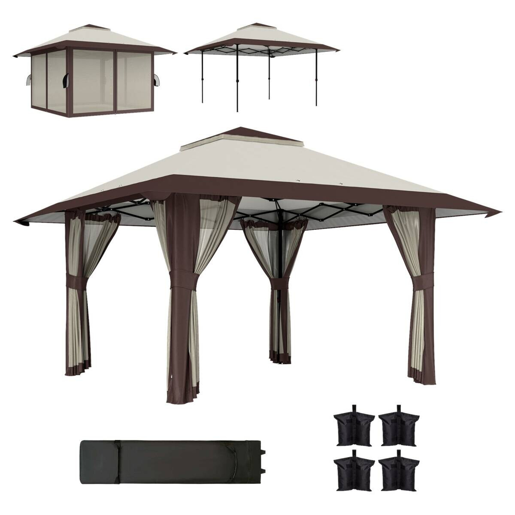 Outsunny Faltpavillon beige Polyester B/H/L: ca. 400x281x400 cm
