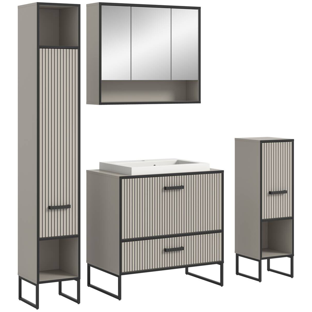 Badezimmer-Set BAGNO schwarz Kaschmirgrau Nachbildung B/H/T: ca. 170x192x48 cm