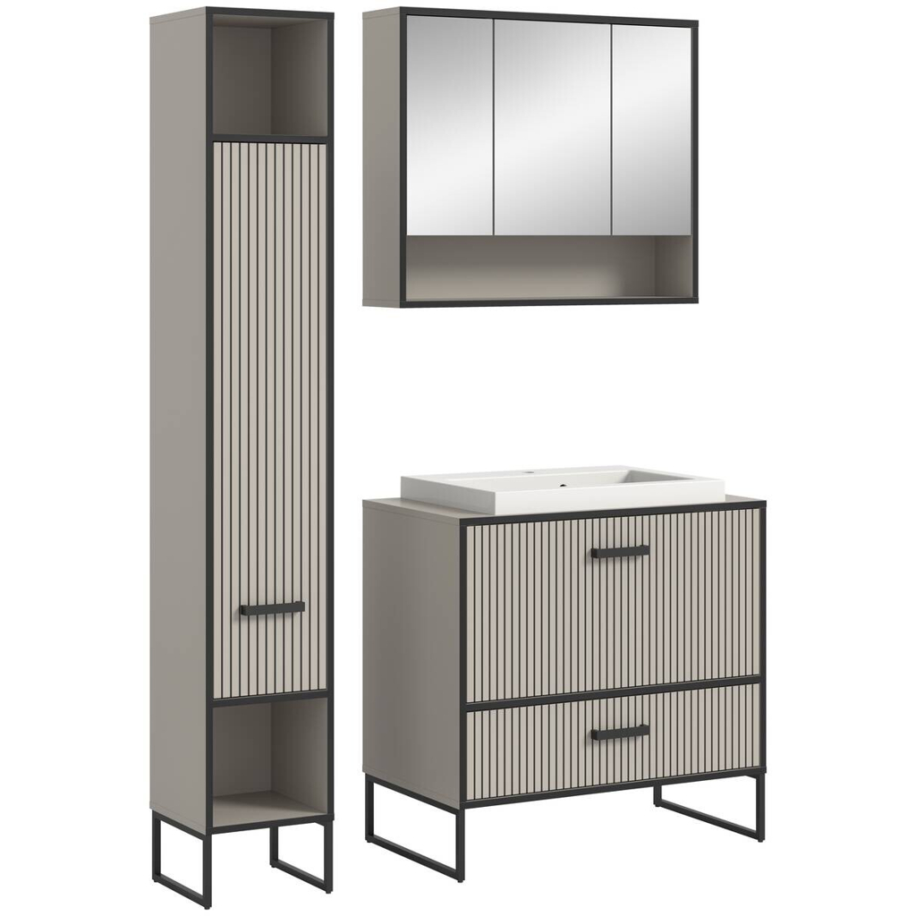 Badezimmer-Set BAGNO schwarz Kaschmirgrau Nachbildung B/H/T: ca. 125x192x48 cm