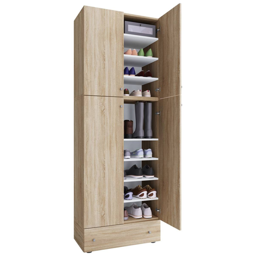 Schuhschrank Lona Eiche Sonoma Nachbildung weiß B/H/T: ca. 70x200x39 cm