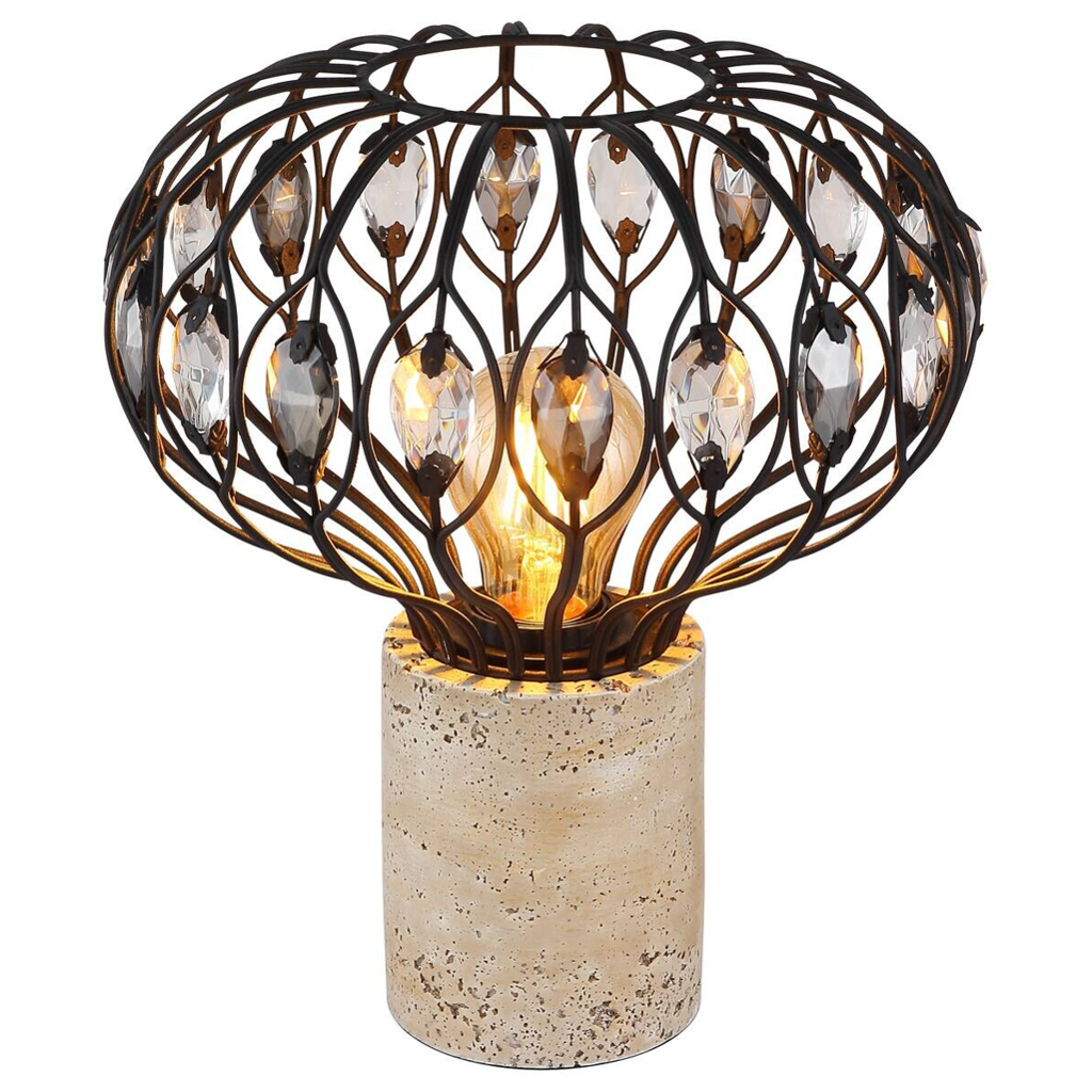 GLOBO Tischleuchte mattschwarz grau Rauch Metall Glas H/D: ca. 28,2x25 cm E27 1 Brennstellen