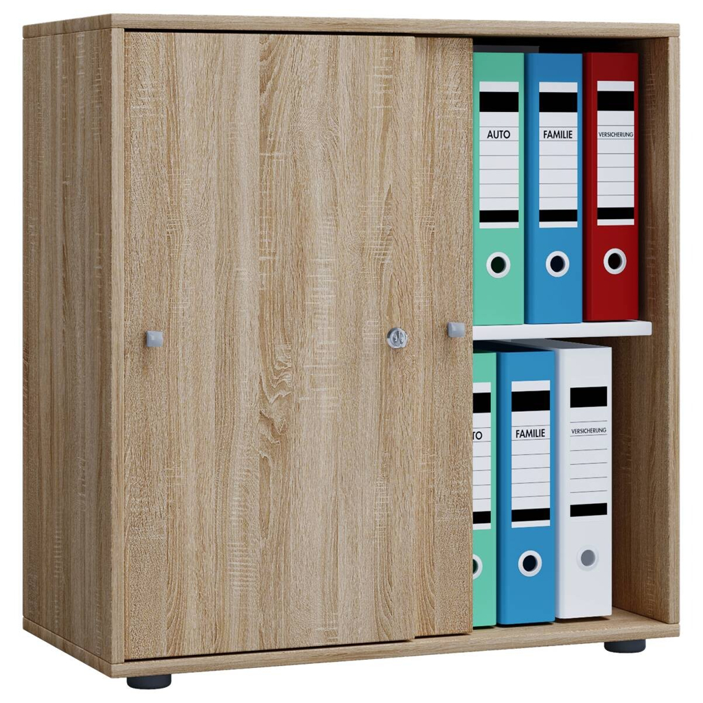 Büroschrank Lona L mit Schiebetüren Eiche Sonoma Nachbildung weiß B/H/T: ca. 70x74x37 cm