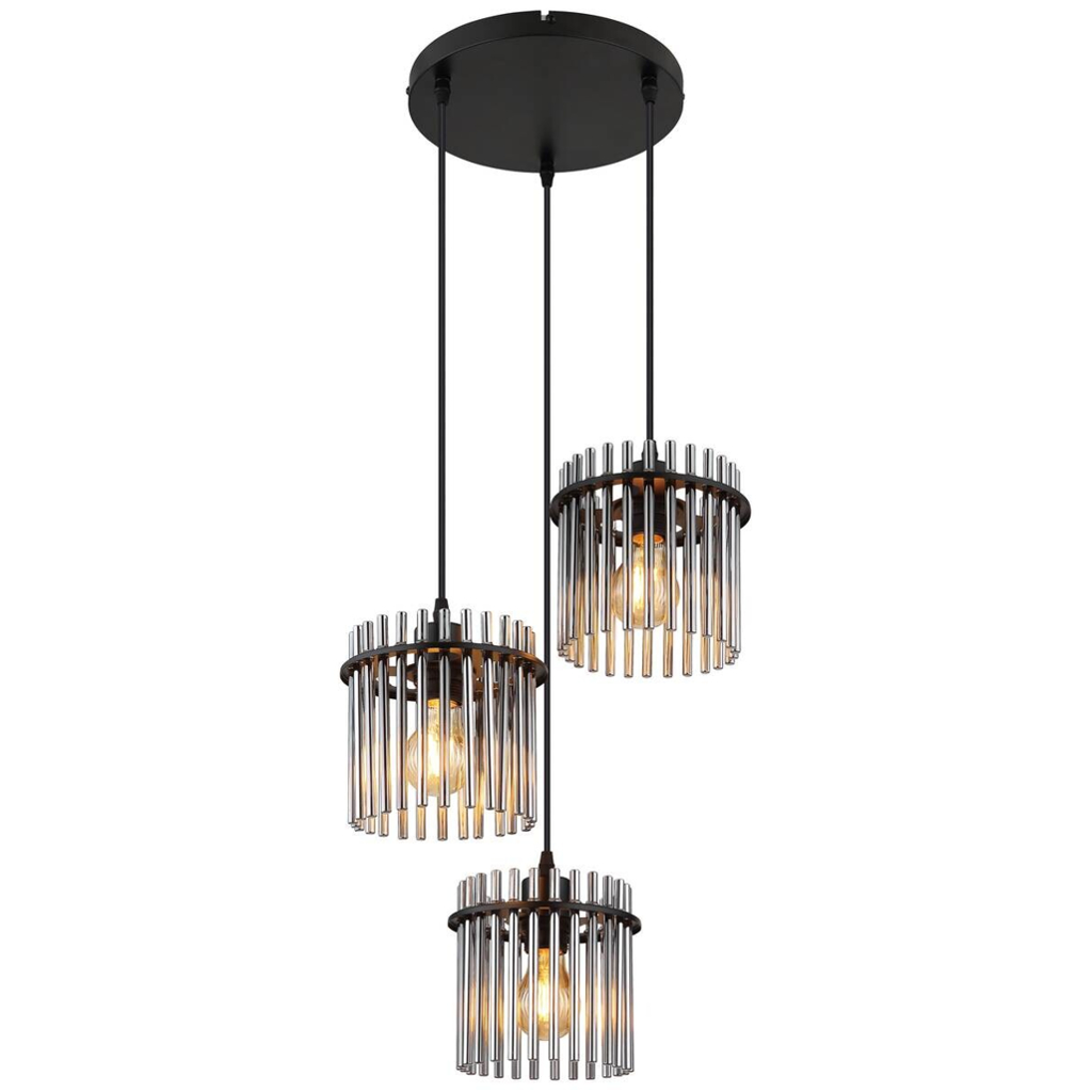 GLOBO Pendelleuchte Garley schwarz Metall B/H/L: ca. 25x120x25 cm E27 3 Brennstellen