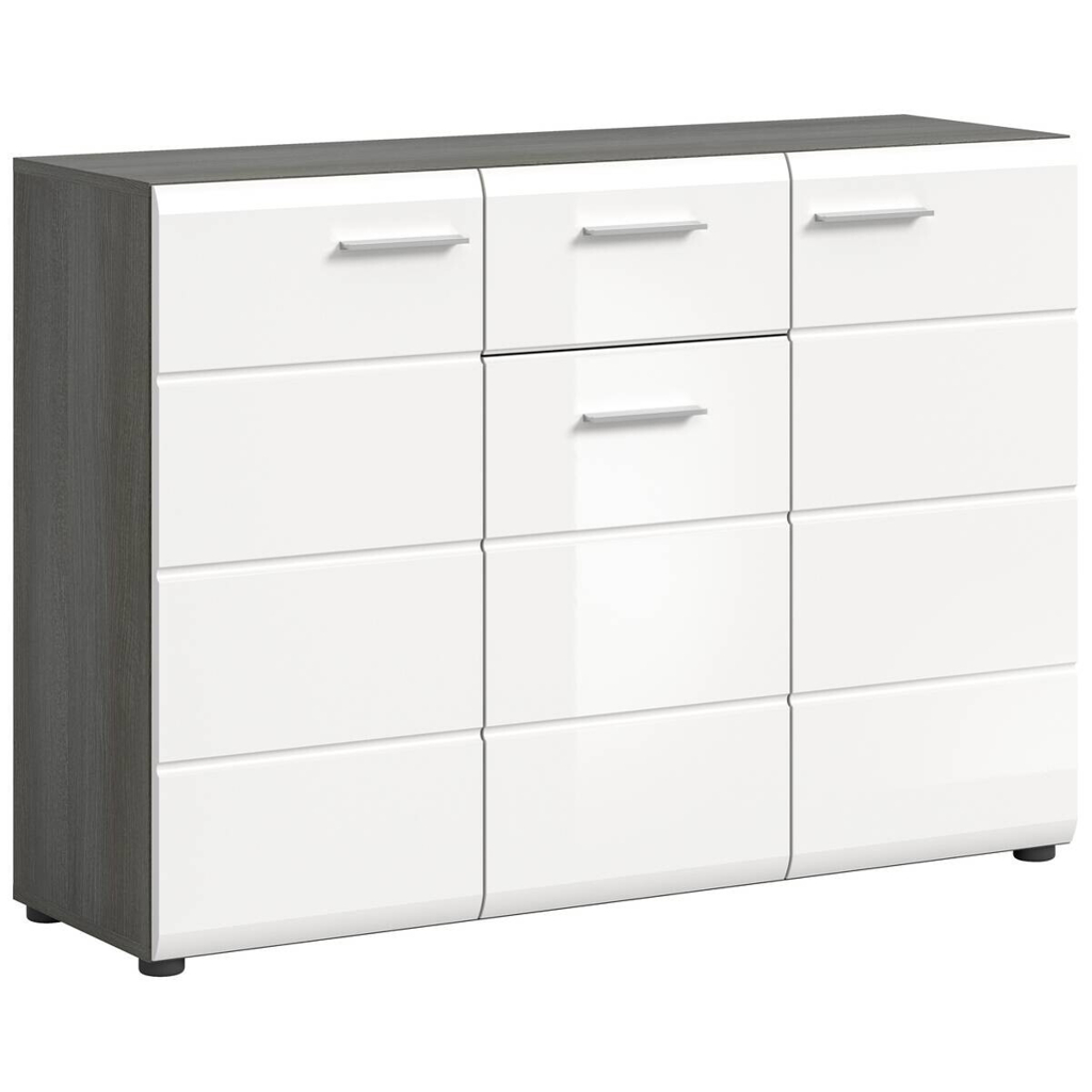 Kommode SALSA Rauchsilber Nachbildung weiß Hochglanz B/H/T: ca. 120x85x37 cm
