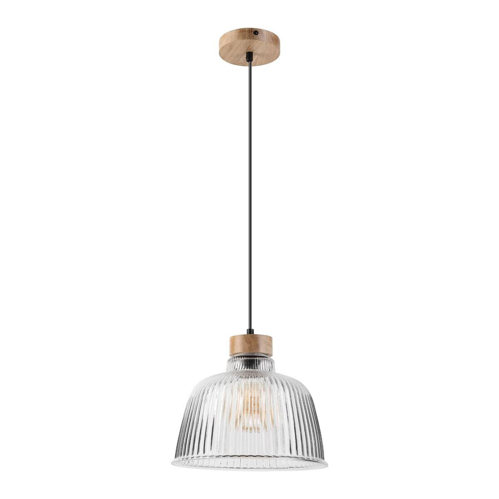 Lamkur Pendelleuchte Eiche Glas B/H/L: ca. 28x120x28 cm E27 1 Brennstellen
