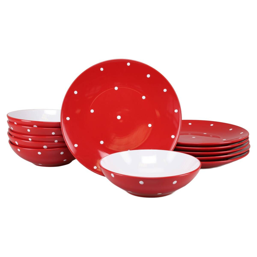 CreaTable Tafelservice Polka Dots weiß Steinzeug 12 tlg.