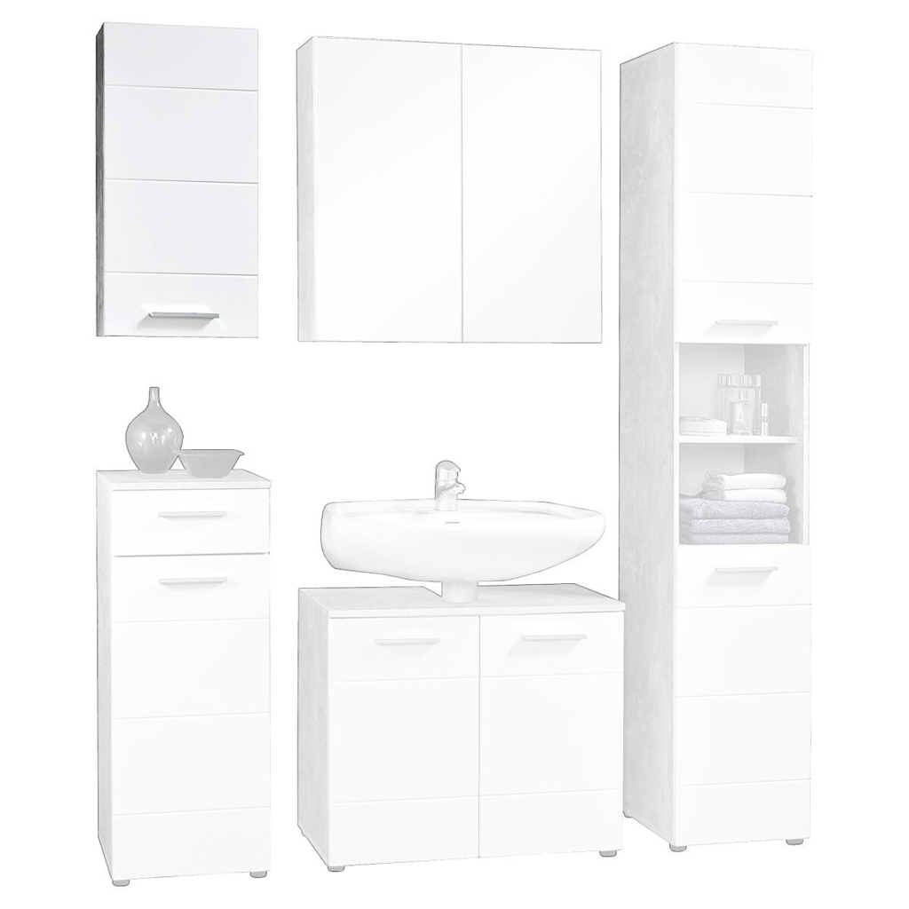 Badhängeschrank Stockholm Beton Optik weiß Hochglanz B/H/T: ca. 35x71x23 cm