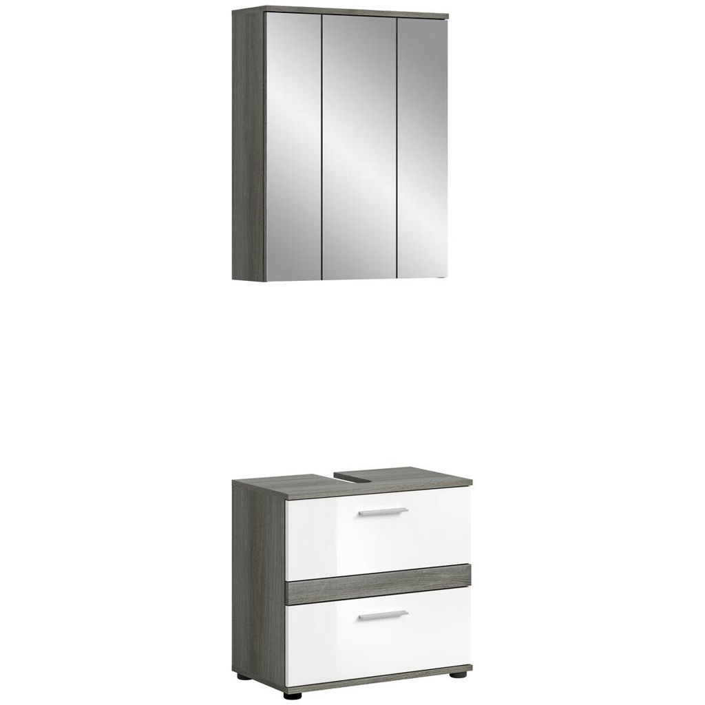 Badezimmer-Set BLAKE Rauchsilber Nachbildung weiß Hochglanz B/H/T: ca. 60x191x34 cm